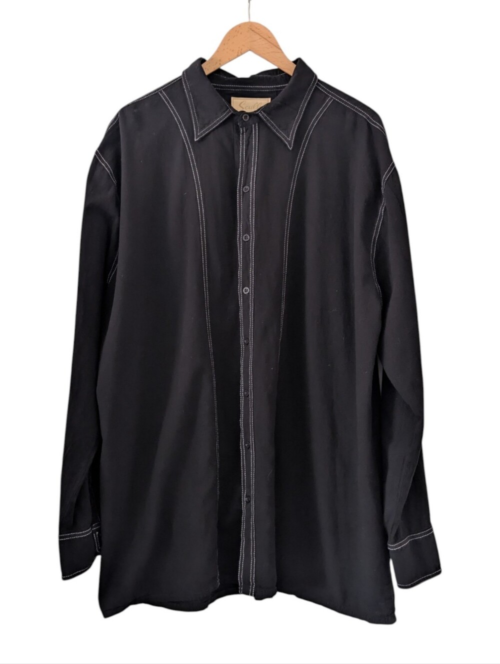 Vintage Scully Black Button-Down Shirt White Contrast Stitch Peruvian Cotton XL